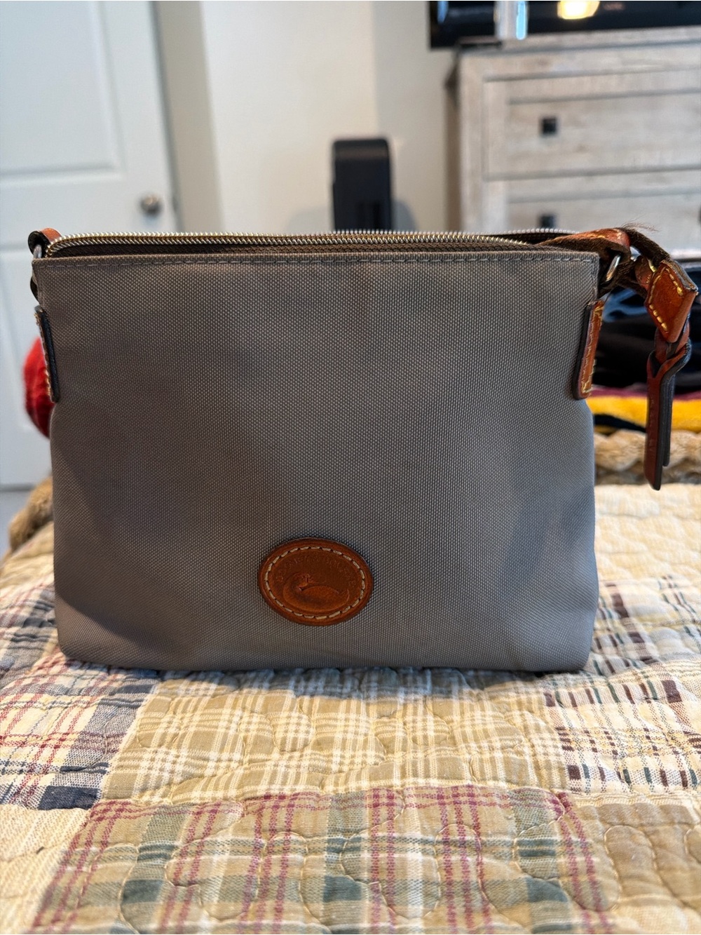 Vintage Dooney & Bourke Crossbody Purse Gray with Red Lining